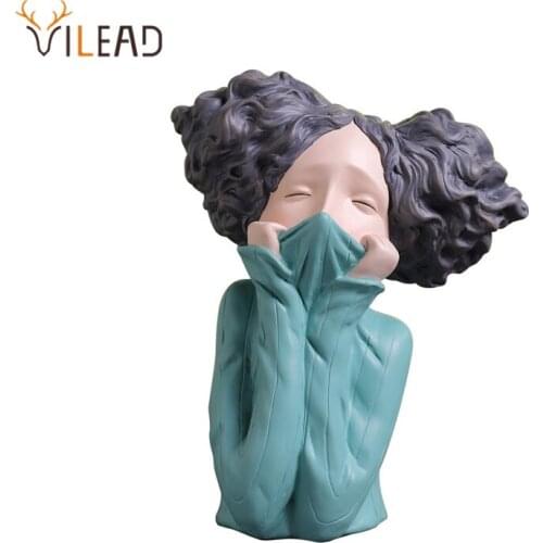 VILEAD Resin Cute Girl Statue Nordic Style Figurine Living Room Bedroom Desktop Decoration Office Ornaments Home Decor Interior