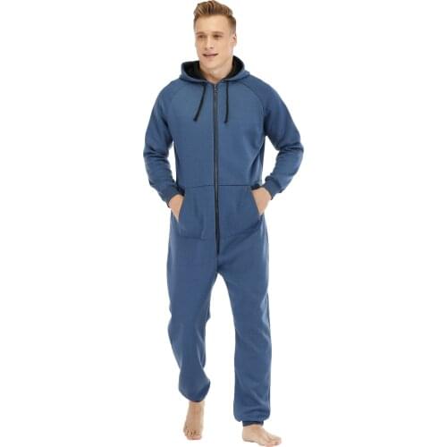 Men Warm Hooded Onesie With Zipper Home Sleep Loungewear Adult Sleepwear One Piece Pyjamas Male Jumpsuits Onesies For Adult Men