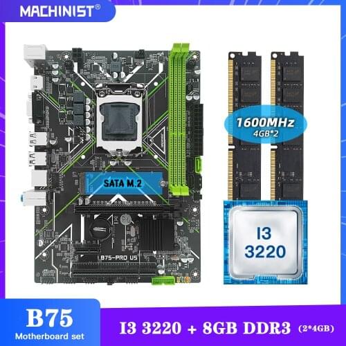 B75 LGA1155 Motherboard Kit With Intel I3 3220 Processor DDR3 8G(2*4G)1600MHz RAM Memory SATA2 SATA3 NGFF M.2 B75-PRO-U5 PC