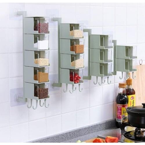 Kitchen Organizer Storage Box Seasoning Jar Bottle Wall Hanging Spice Rack Rotatable Sugar Salt Condiment Container Kitchen Tool