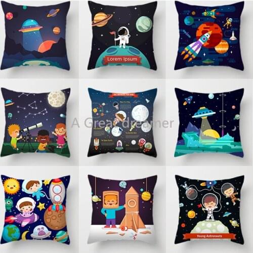 Cute Universe Design Cushions Cover Space Dream Astronaut Alien Throw Pillows Case Decoration Home For Kids Gift Dropshippig