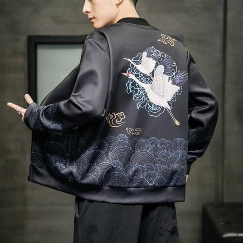 MrGB Crane Chinese Style Graphic Mens Fashion Jacket 2021 New Vintage Oversize Male Coat Casual Dragon Loose Brand Men Clothing