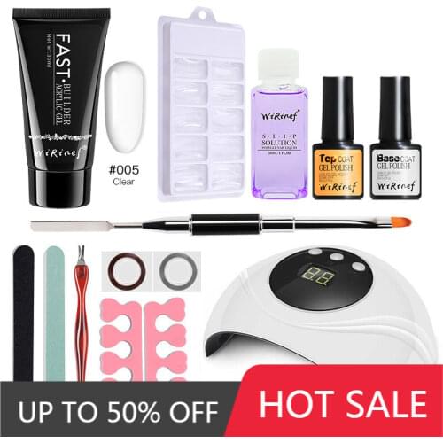 WiRinef 14pcs Poly Extension Nail Gel Set 30g UV Fast Builder Gel Nail Art Manicure Brush Tools Kit 24W Lamp