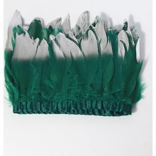 Natural dark green goose feather spray silver head made of 2 meters cloth edge DIY shopping show costume skirt decoration