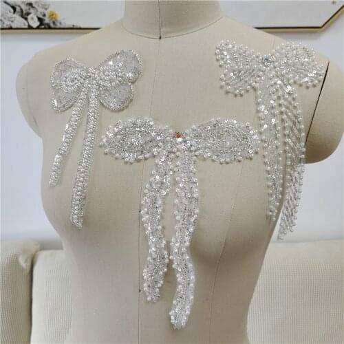 New european and american luxury wedding sequins silver beads lace fabric lace positioning butterf