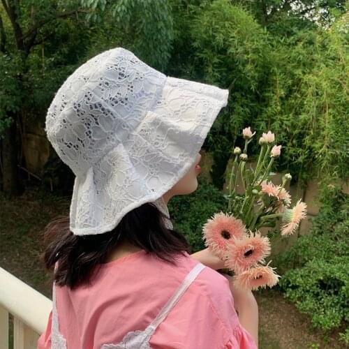 Fashion Embroidered Streetwear Bucket Hat Cute Girl Panama Women Lace Flower Beach Sun Visor Sombreros Vaquero Designer Bonnets