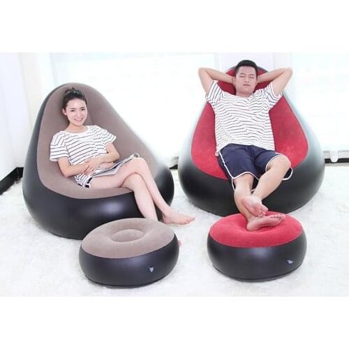 Authentic flocking inflatable lazy sofa fashion leisure sofa luxury with footstool,folding ottoman beanbag sofa set with cushion