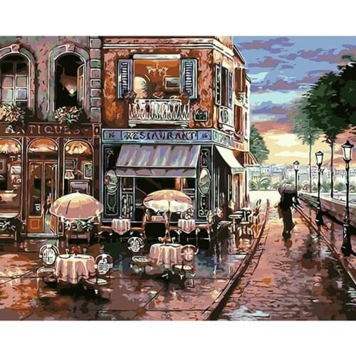 Hand painted DIY Digital Oil Painting By Numbers Fairy tale street & Coffee House Canvas painting Abstract Wall Decor DY498