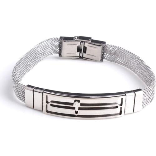 Silver color cross net 316L Stainless Steel bracelets for men