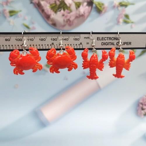 1Pair Korea Cute Resin Lobster Crab Drop Earrings for Women Girl Cute Pendant Earring Handmade Creative Jewelry EC155