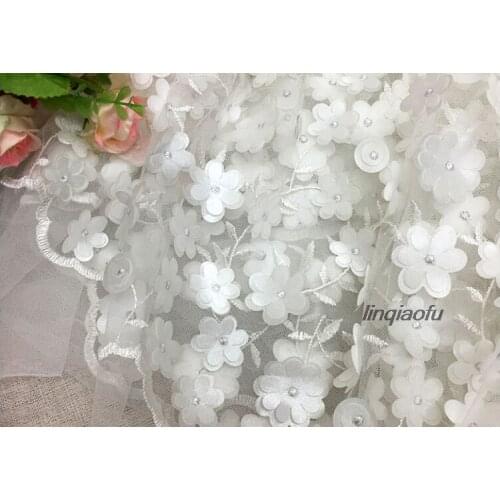 Mesh embroidery lace 3D embroidery flower lace fabric Wedding dress lace fabric