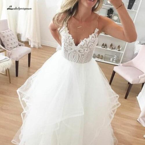 Lakshmigown Princess Bridal Dresses Wedding Gowns Lace Top Ruffles White Tulle Wedding Dress Plus Size 2020 Robe Mariee Femme