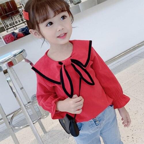 Bow Cotton Children Clothes Spring Summer Girls Blouses Shirts Kids Teenagers Costume Ruffle Evening Party High Quality