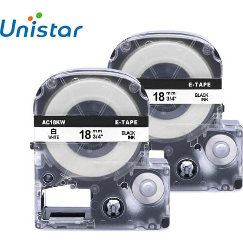 Unistar 2PCS Compatible for Epson Printer SS18KW Balck on White Label Tape 18mm tape cartridge LW-300 LW-400 LC-5WBN Label Maker