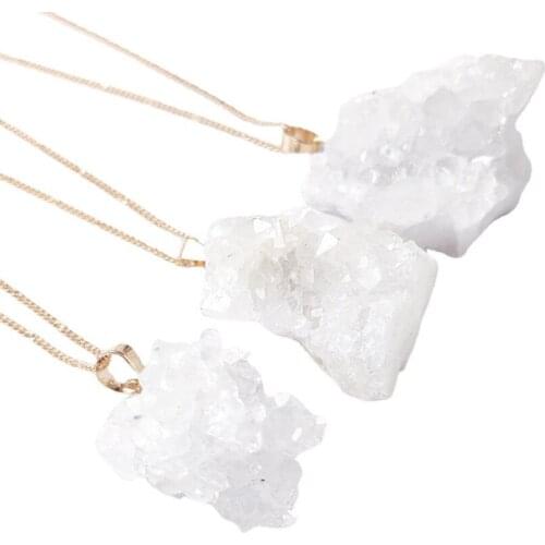 FYSL Light Yellow Gold Color Irregular Shape Cluster Crystal Pendant Ethnic Necklace Link Chain Jewelry