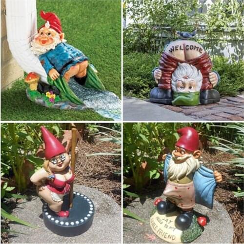 Funny Welcome Gnome With Bird Statue Garden Decoration Outdoor Decorative Prank Dwarf Resin Doll Craft Entrance Sculpture
