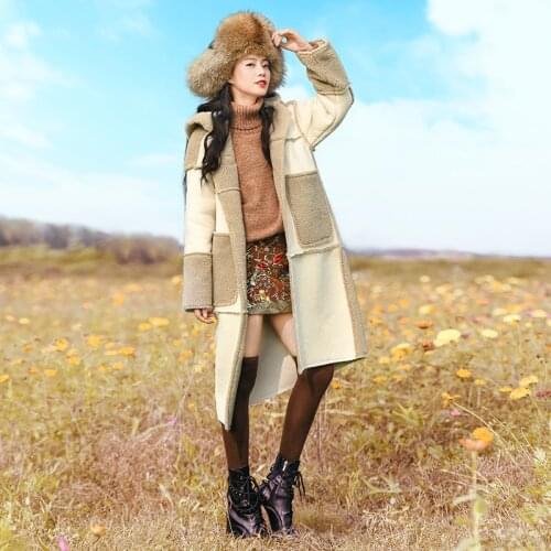 Store Winter Jessicas Women Casual Loose Thicken Warm Horn Button Hooded Suede Lambswool Patchwork Long Coat Outerwear