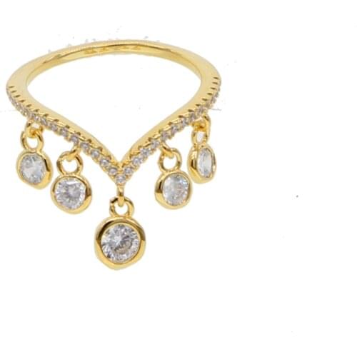 GOLD COLOR 2021 V chevron bezel cz drop tassel new elegant stunning nice design cz V ring