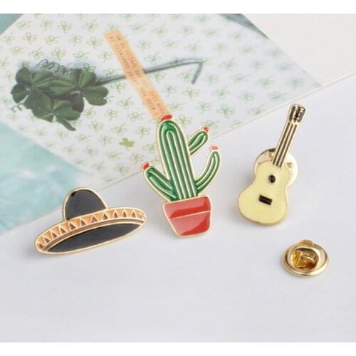 1PCs/3pcs guitar hat cactus Cute Cartoon brooch Metal Badge Pins Bag Packbag Decoration Fruit Food girl Brooch Broch
