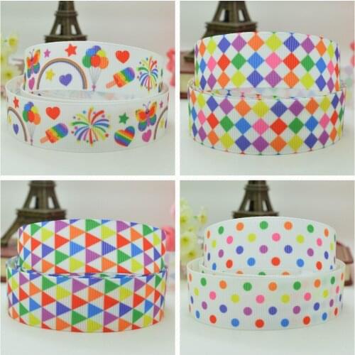 10 Yards 22mm 7/8" rainbow lattice dot Pretty Girls Printed grosgrain ribbon hair bow Headwear DIY hair accessories retail B0929