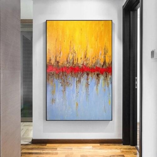 100% Hand Painted Oil Painting Hand Made Best Art Yellow Wall Pictures Red Blue Brown Abstract Canvas Home Decor Artwork