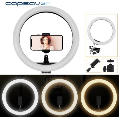 Capsaver 12 inch LED Annular Lamp Ring Light Dimmable 2700K/5500K CRI90 12W USB Photographic Lighting for Video YouTube Photo