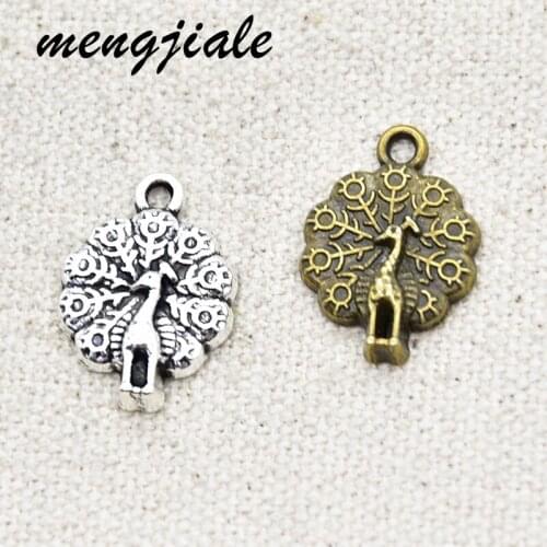 15pcs Wholesale Two Color Peacock Charms Zinc Alloy Metal Bird Pendants For DIY Handmade Jewelry Accessories Making 20*14mm