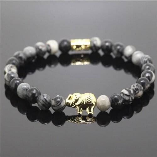 2PCS Charms Animal Pendant Bracelet High Grade Top Quality Black Web Stone Beads Antique With 24K Gold Elephant Bracelet