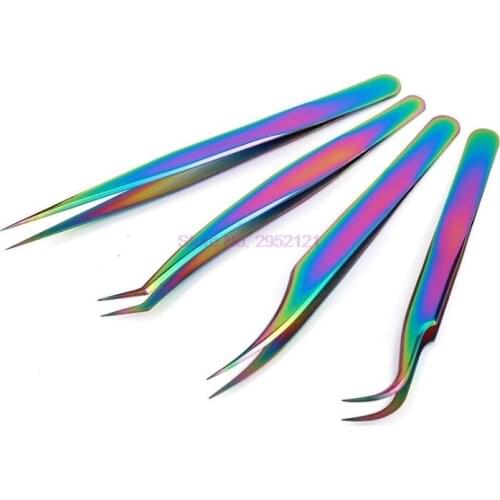 200pcs Curved Straight Tweezers Rainbow Eyelash Extension Nails Decor Picker Dead Skin Remover Manicure Makeup Nail Tools