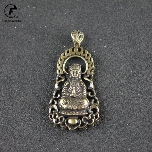 2021 New Style Antique Copper Guanyin Buddha Pendant Necklace Buddhism Lucky Blessing Chinese Characters FU Birthday Present