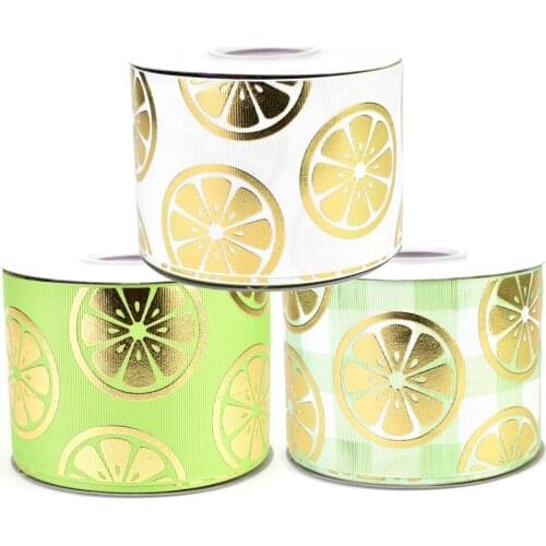 50yards 75mm Gold Foil lemon orange Grosgrain Ribbon fruit series For DIY Accessories Welcome Custom printed