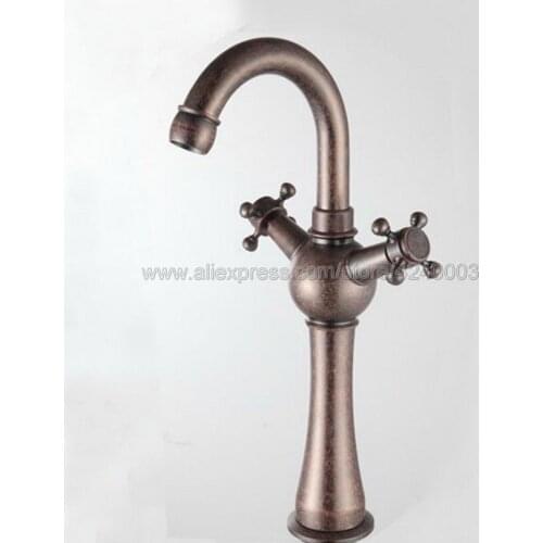 Antique Copper Basin Faucets Dual Handle Bathroom Basin Taps Swivel Spouts Vanity Single Hole Mixer Water Taps Knn013