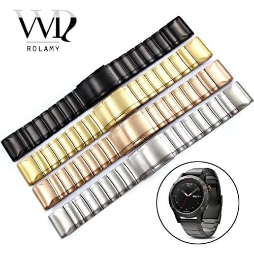Rolamy 20 22 26mm 316L Stainless Steel Easy Quick Install Replacement Watch Bands Bracelets Straps For Garmin Fenix 3/5/5X/5S