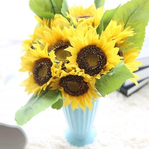 2 Bunches Artificial Sunflower Flowers Bouquet For Home Decoration And Wedding Decoration Free Shipping