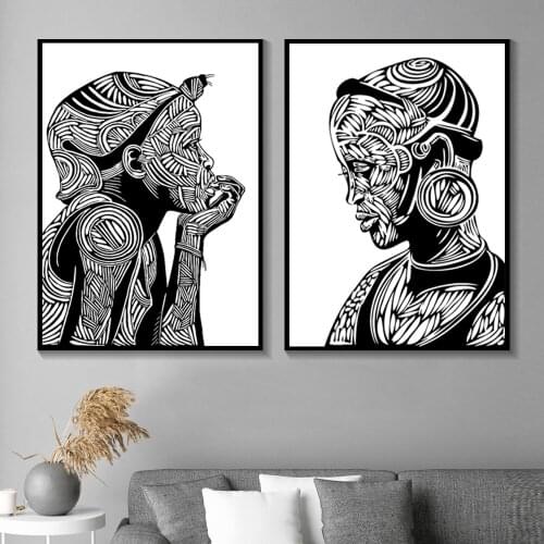 Black and white boy african portrait abstract art painting on canvas painting prints wall art pictures home decoration