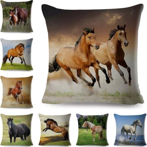 Wild Horse Cushion Cover Decor Animal Print Pillowcase for Sofa Home Car Children Room Polyester Pillow Case 45x45cm