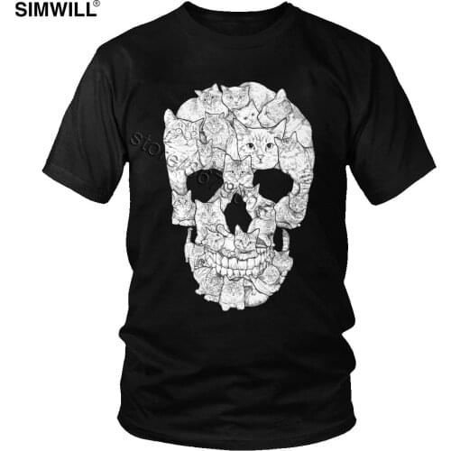 Classic Cat Skull T Shirt Men Short Sleeved Cotton Horror Skull T-shirt Fashion Streetwear Brand Design Halloween Summer Tops