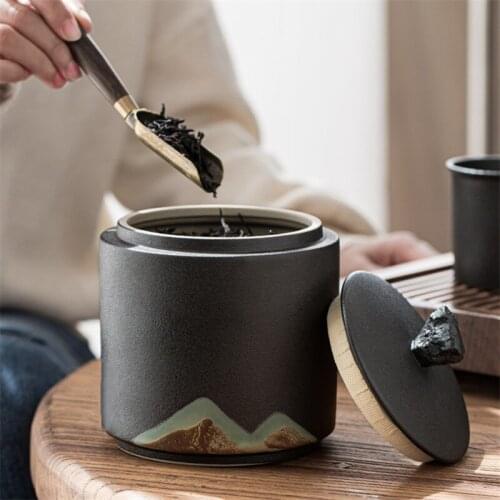 Ceramic Tea Caddy Large Capacity Sealed Cans Coarse Pottery Candy Storage Tank Household Coffee Bean Spice Jar Food Container