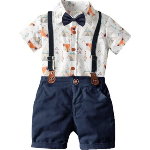 Toddler Boys Sets Casual Fox Printed Short-sleeved Shirt Bib Shorts Kids Clothing 2pcs Summer Children Suits Baby Boy Clothes