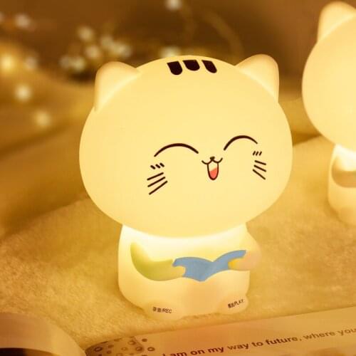 Colorful silicone cat night light, childrens eye care with sleeping, charging remote control with sleeping bedside lamp
