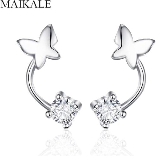 Creative Design Butterfly Small Stud Earrings for Women Square Cubic Zirconia Charm Earring Wedding Party Jewelry Romantic Gifts