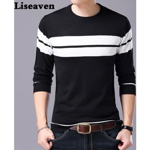 Liseaven Men Sweater Long Sleeve Striped Pullover Sweaters Winter Male Pullovers Tops