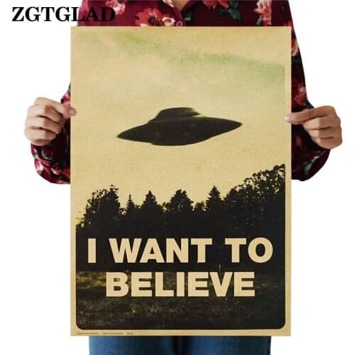 Vintage Classic Movie The Poster I Want To Believe Poster Bar Home Decor Kraft Paper Painting Wall Sticker 51.5X36cm