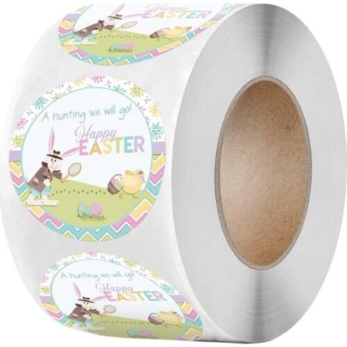 1inch Happy Easter Stickers Cartoon Rabbit Paper Sticker 50-500pcs Seal Label Easter Party Bunny Gift Packaging Label Decoration