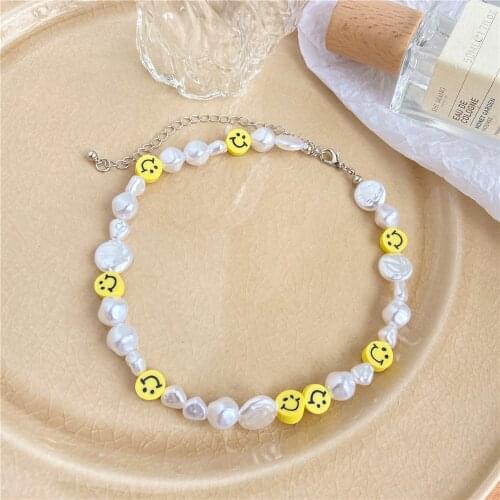 2021 Korean New Vintage Natural Irregular Freshwater Pearl Cute Smiley Simple Bead Bracelets for Women Girls Jewelry Gifts