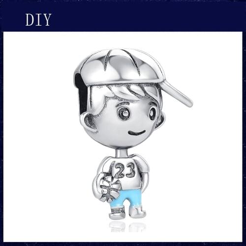 Silver Shiny little boy in a cap fit Pandora Charm Silver 925 Bead Pendant Bangle with stylish DIY jewelry