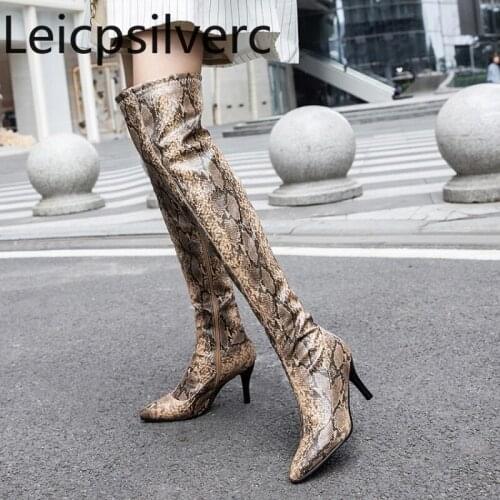 Autumn And Winter The New fashion Pointed zipper Color matching Fine heel mid heel Womens Over the knee boots plus size 30-48