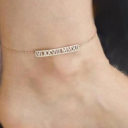 Personalized Year Foot Bracelet For Women Fashion Jewelry Customized Rome Anklets Stainless Steel Chain Pulseras Gift