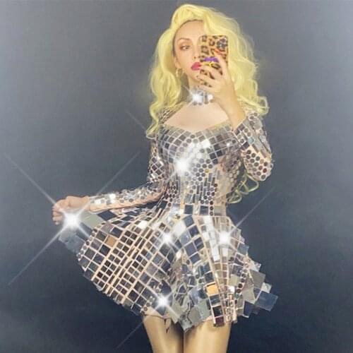 Sexy Shiny Mirror Sequin Dress Birthday Outfits For Women Nightclub Bar Female Singer DJ DS Gogo Costume Stage Wear DNV13475