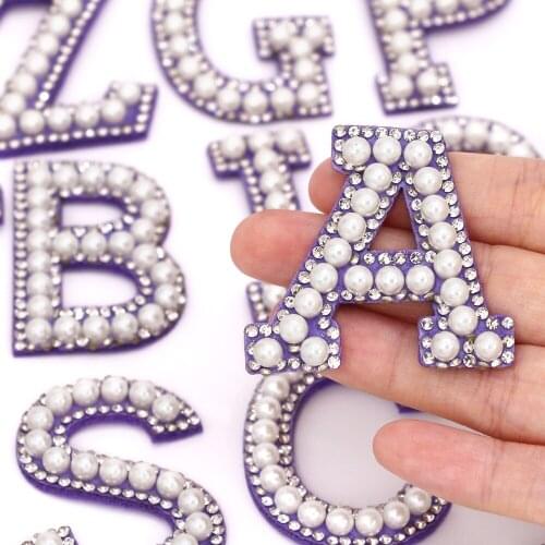 Purple Letter Patches English Alphabet ABC Letter Patch For Clothes Rhinestone Applique Sew On Jeans Bags Hats DIY Name Badge